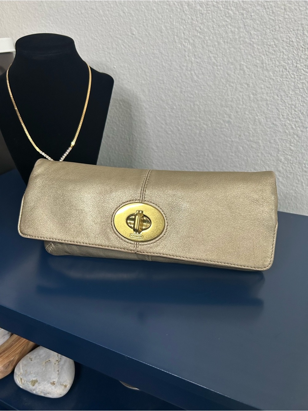 Coach Vintage Madeline Gold Leather Turnlock Wristlet Envelope Clutch